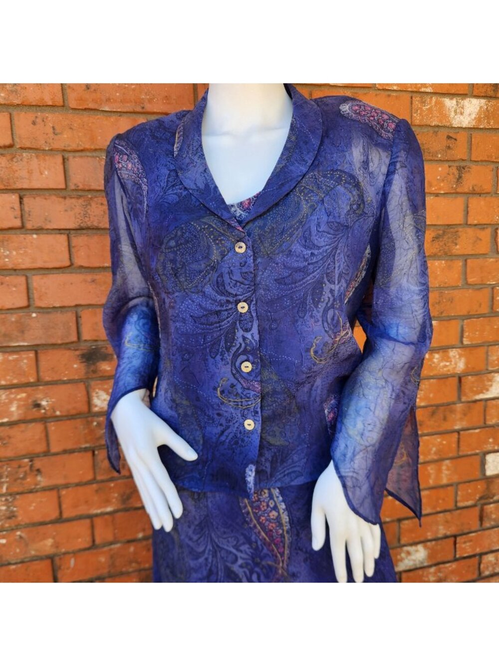 K Studio Blue Paisley 2-Piece Sheer Jacket & Sleeveless Dress Set Size 12